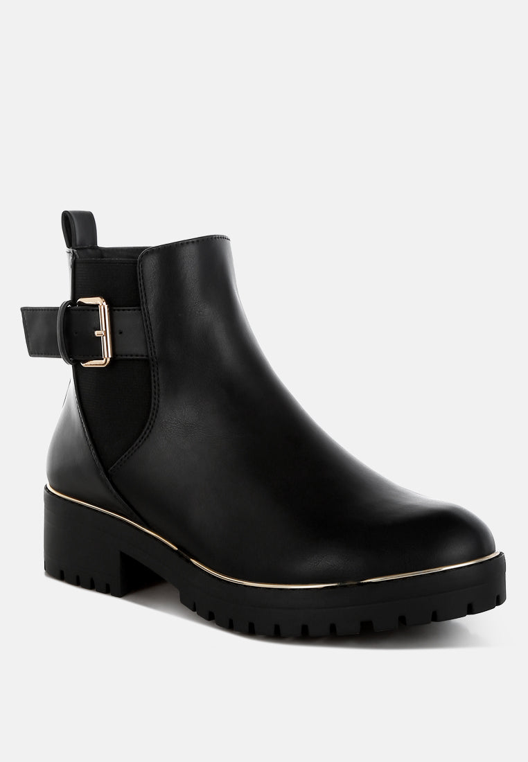 chunky buckle detail ankle boots by rag#color_black