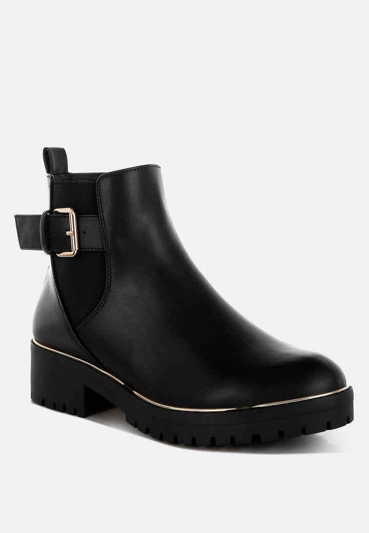 chunky buckle detail ankle boots by rag#color_black