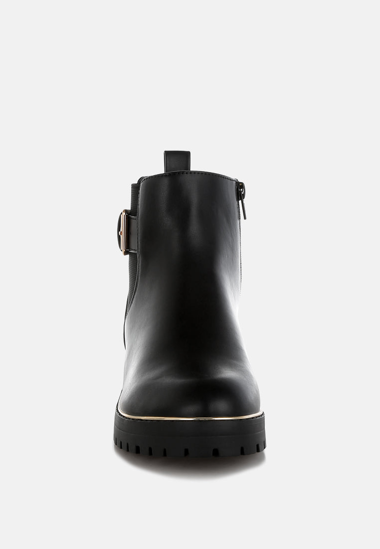 chunky buckle detail ankle boots by rag#color_black