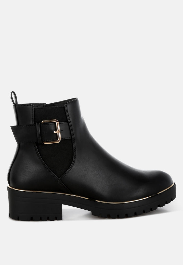 chunky buckle detail ankle boots by rag#color_black

