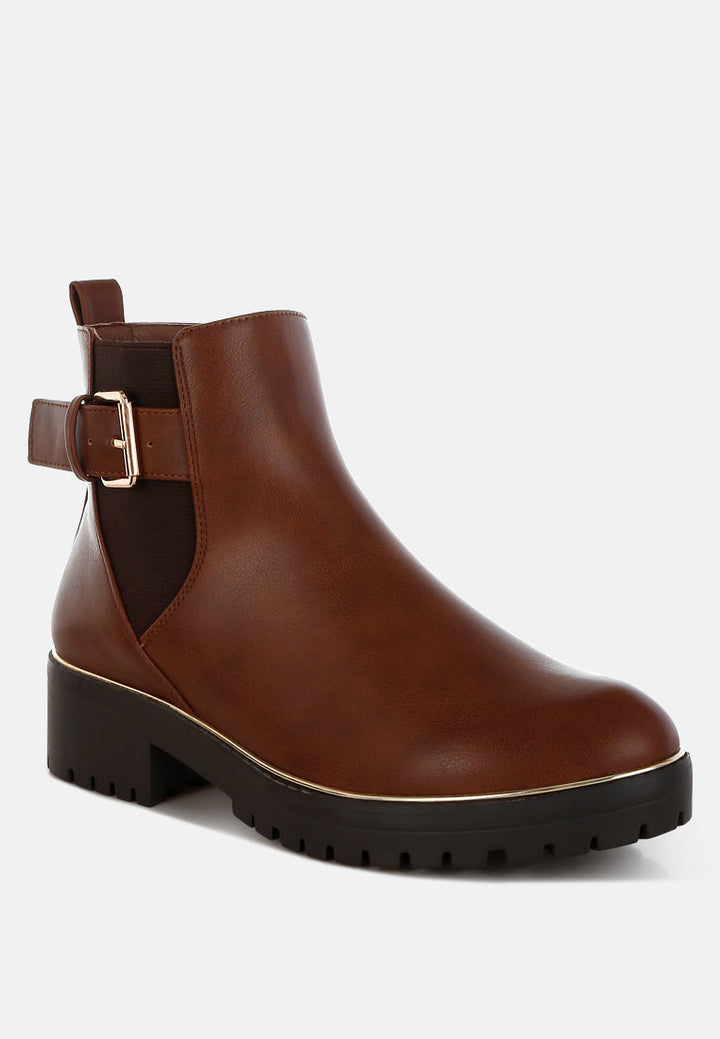 chunky buckle detail ankle boots by rag#color_tan