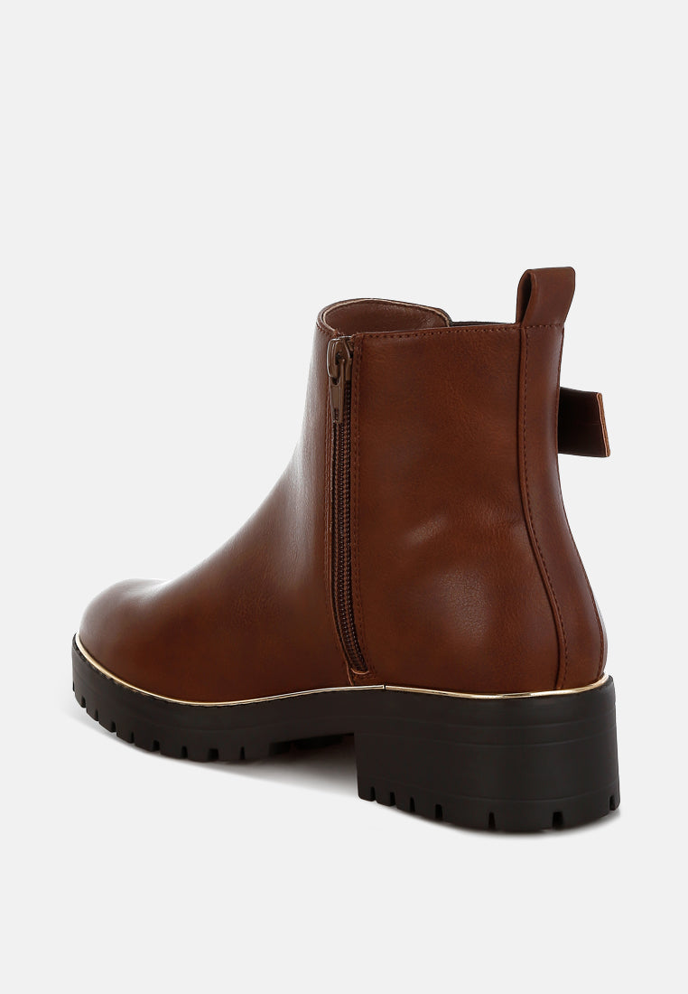 chunky buckle detail ankle boots by rag#color_tan