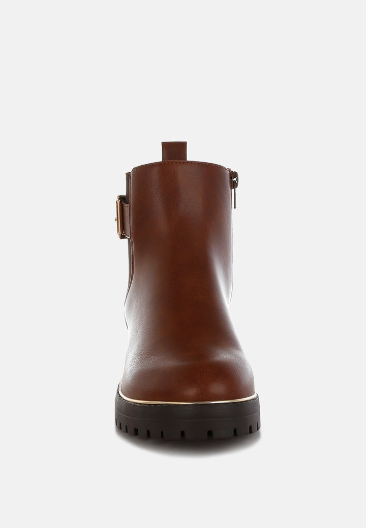 chunky buckle detail ankle boots by rag#color_tan