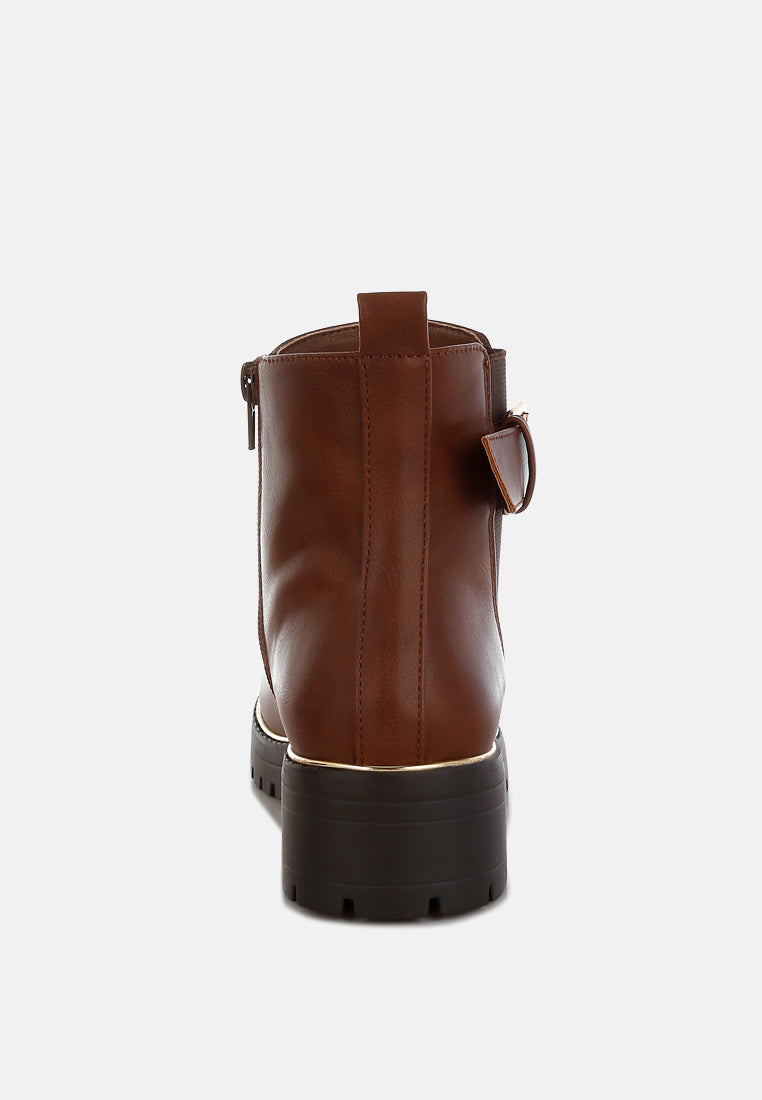 chunky buckle detail ankle boots by rag#color_tan