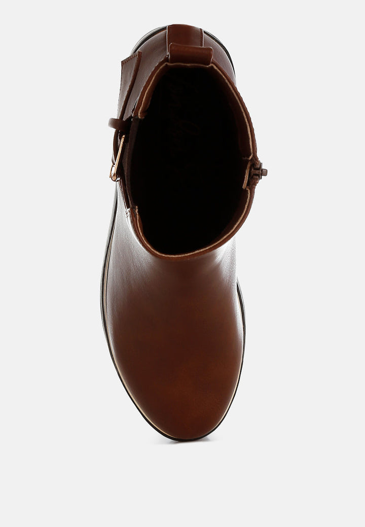 chunky buckle detail ankle boots by rag#color_tan