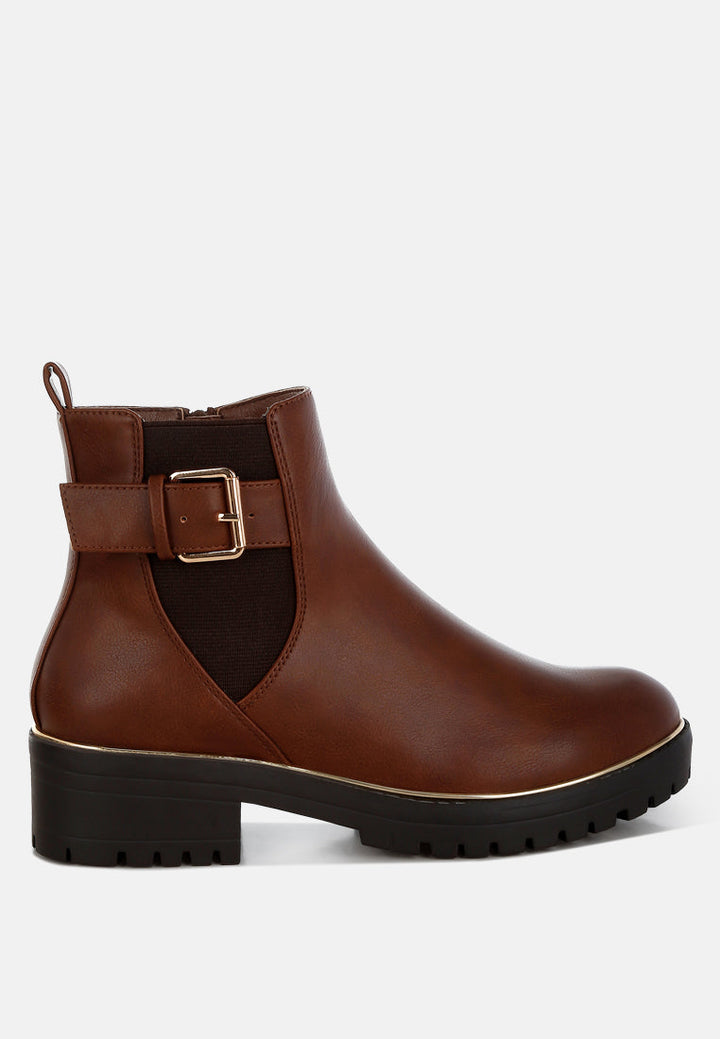 chunky buckle detail ankle boots by rag#color_tan