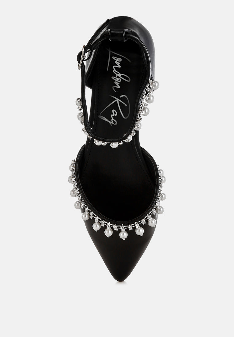 rhinestone & pearl ankle strap flat by mode#color_black