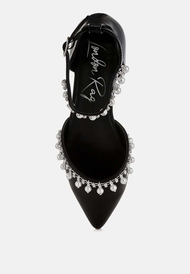 rhinestone & pearl ankle strap flat by mode#color_black