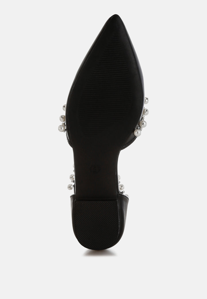 rhinestone & pearl ankle strap flat by mode#color_black