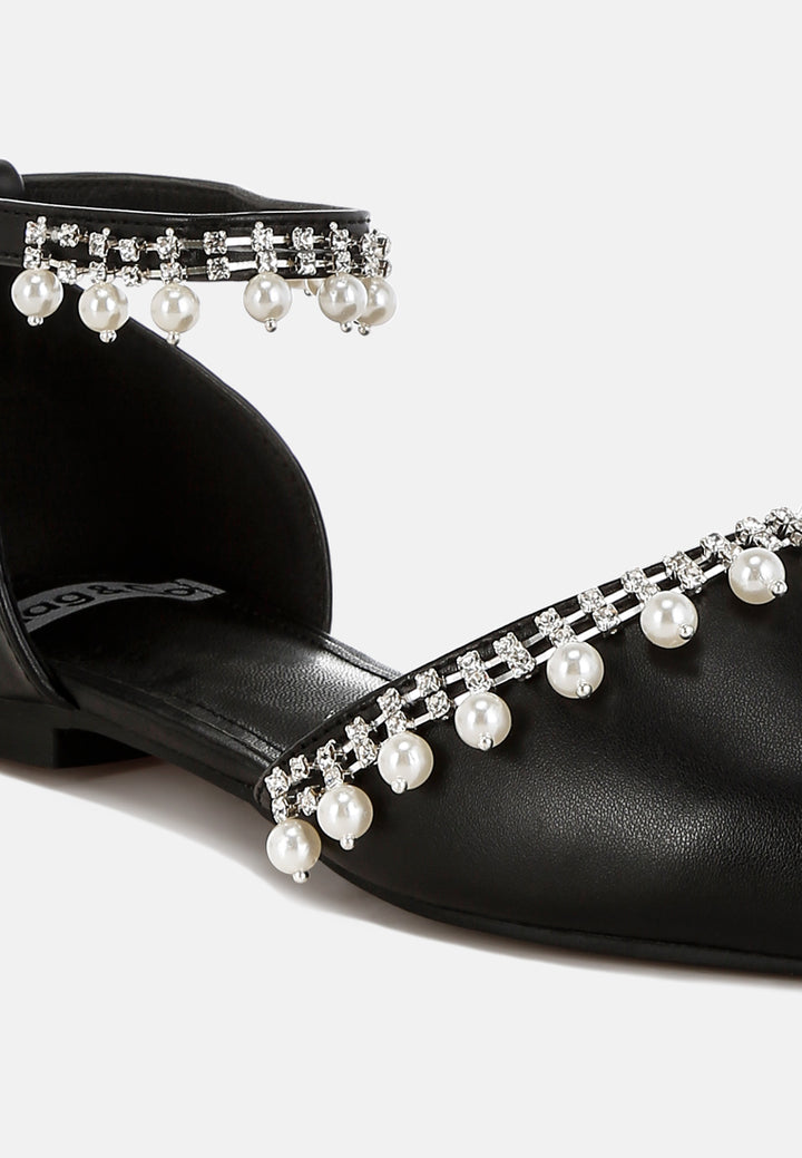 rhinestone & pearl ankle strap flat by mode#color_black