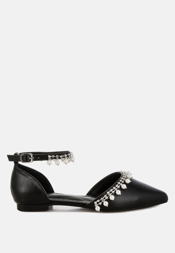 rhinestone & pearl ankle strap flat by mode#color_black