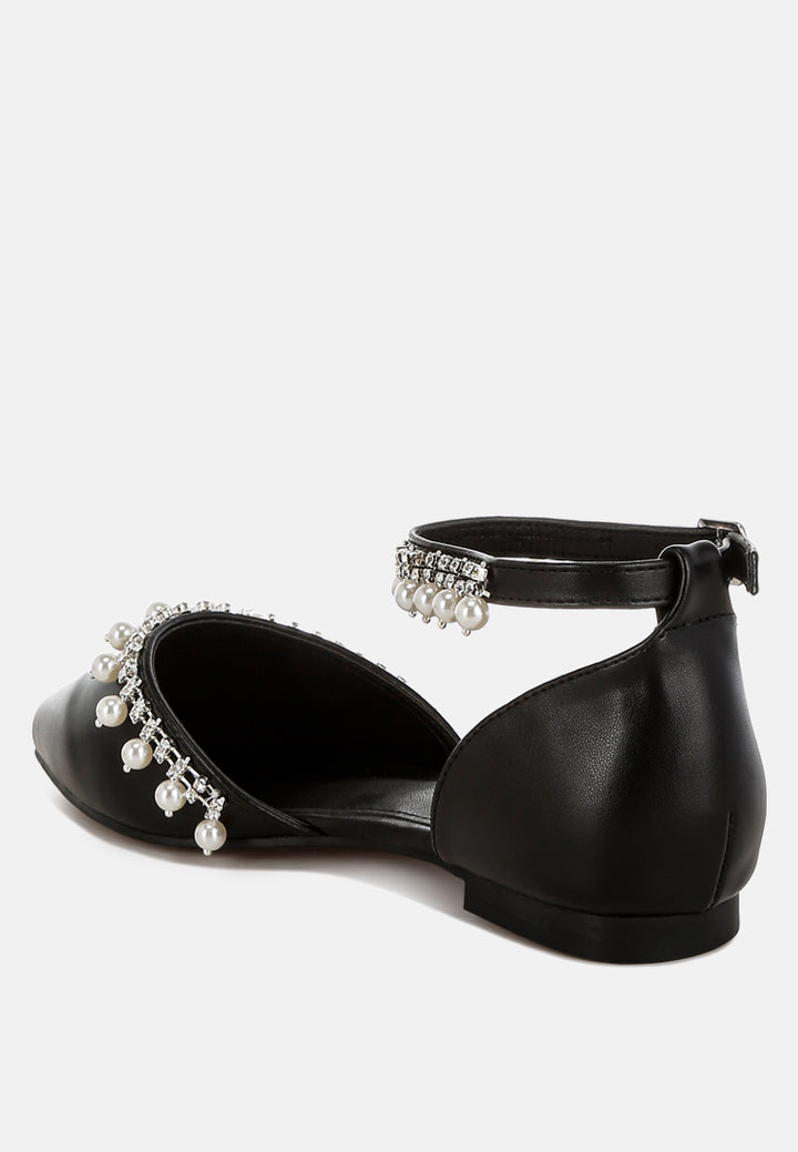 rhinestone & pearl ankle strap flat by mode#color_black