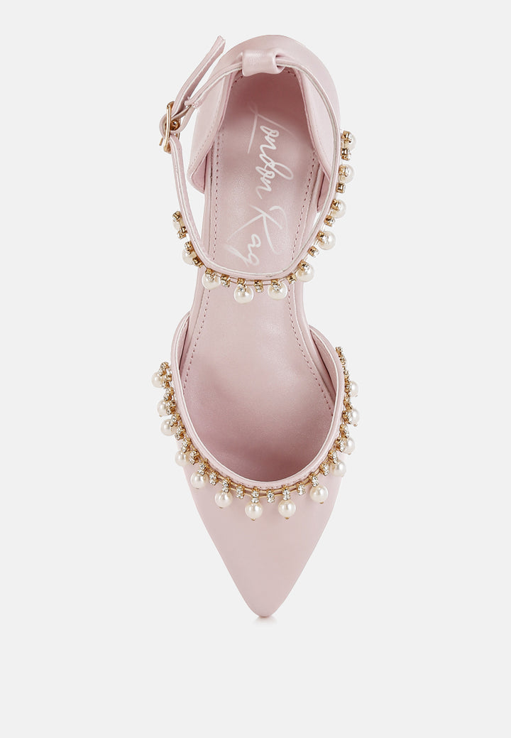 rhinestone & pearl ankle strap flat by mode#color_blush