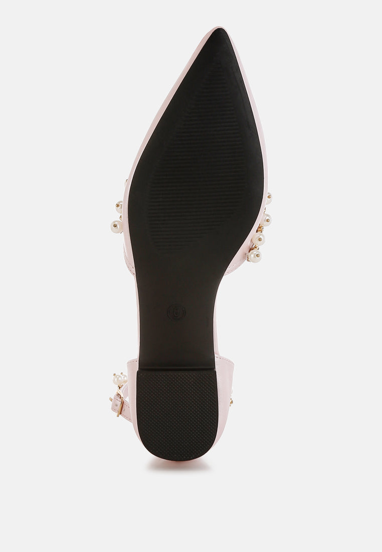 rhinestone & pearl ankle strap flat by mode#color_blush