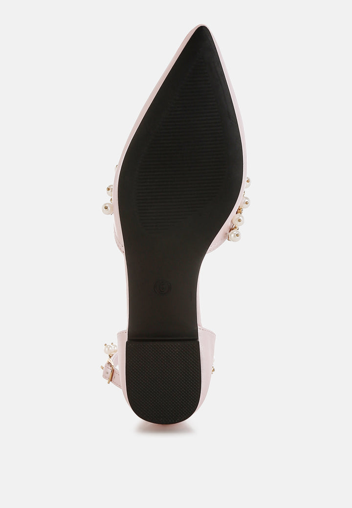 rhinestone & pearl ankle strap flat by mode#color_blush