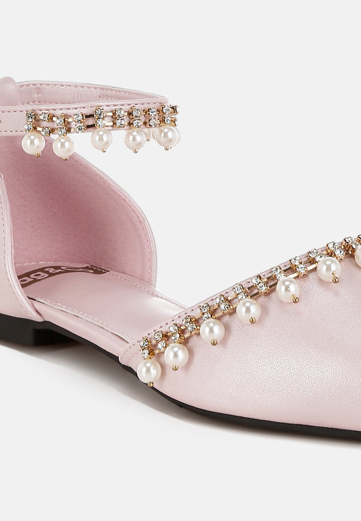 rhinestone & pearl ankle strap flat by mode#color_blush