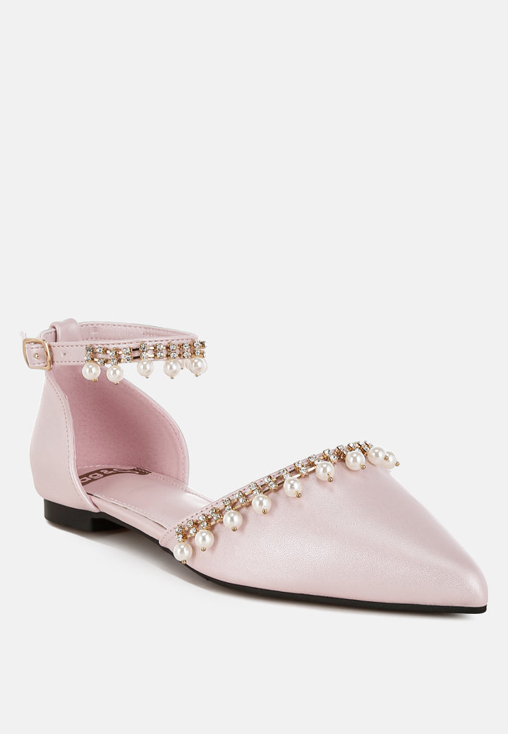 rhinestone & pearl ankle strap flat by mode#color_blush