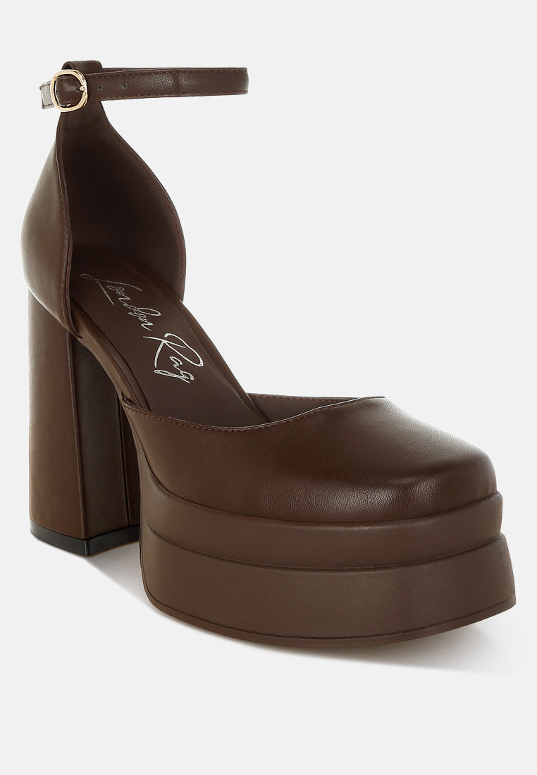 araminta chunky square toe buckled heels#color_brown
