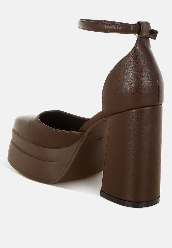 araminta chunky square toe buckled heels#color_brown