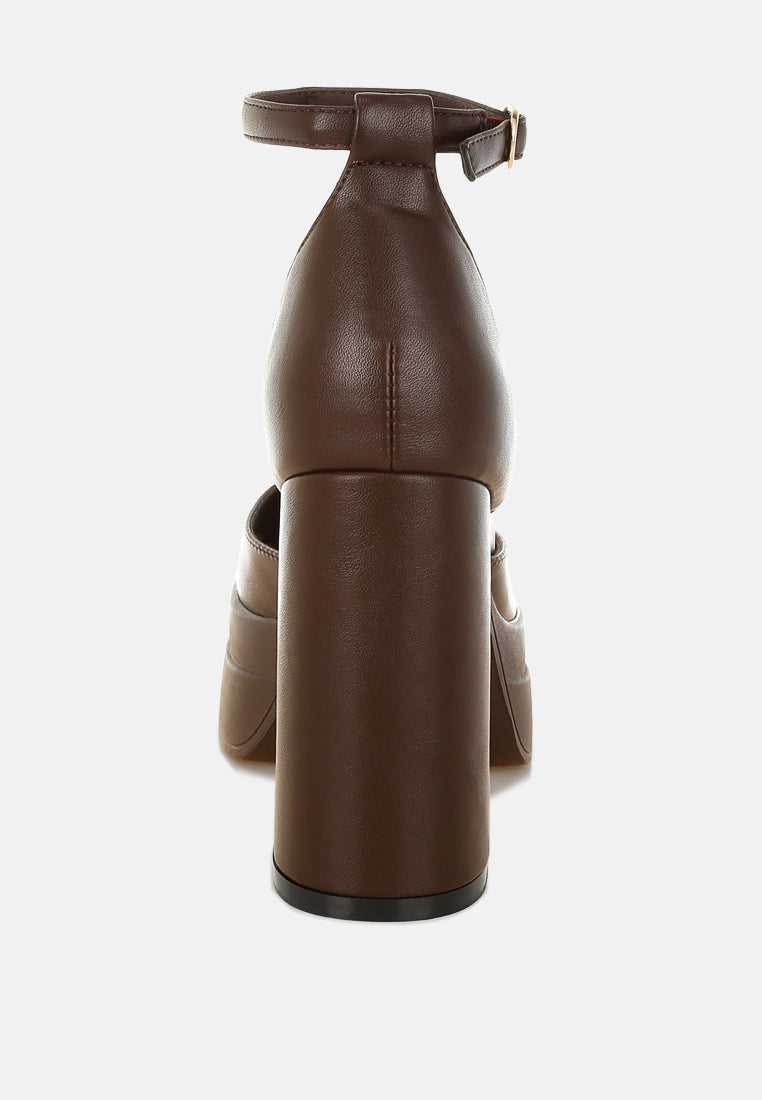 araminta chunky square toe buckled heels#color_brown
