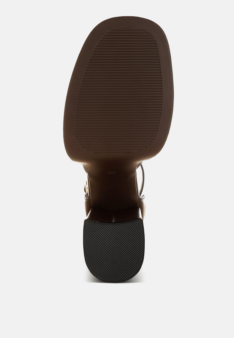 araminta chunky square toe buckled heels#color_brown