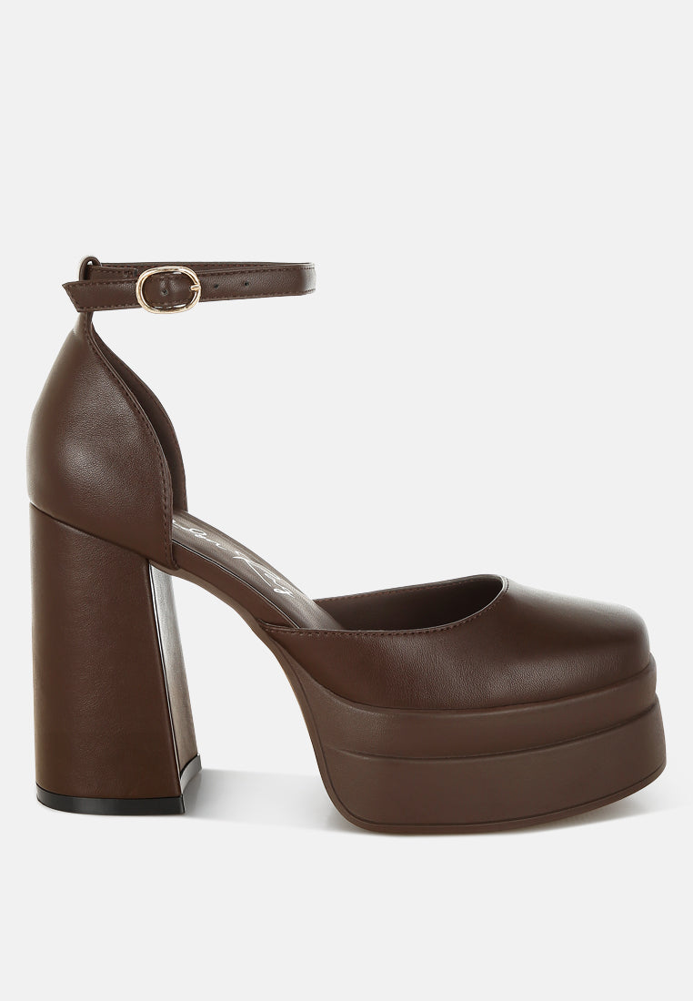 araminta chunky square toe buckled heels#color_brown