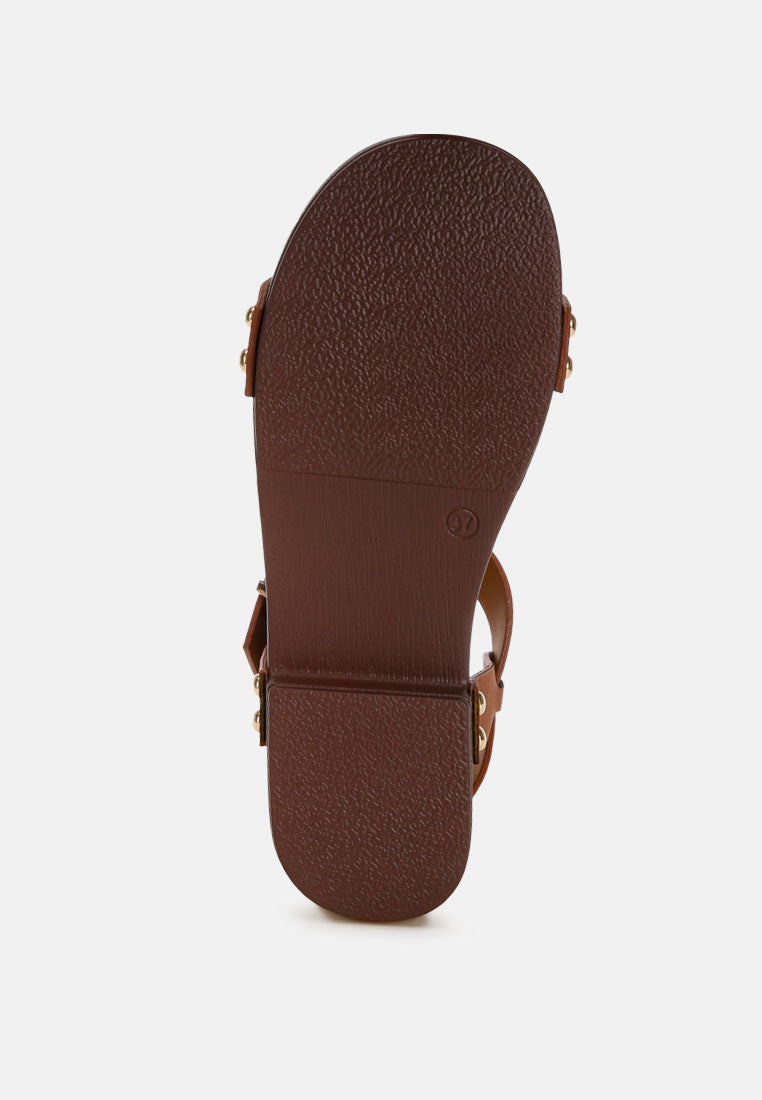 arden studded low block heel strappy sandals#color_tan