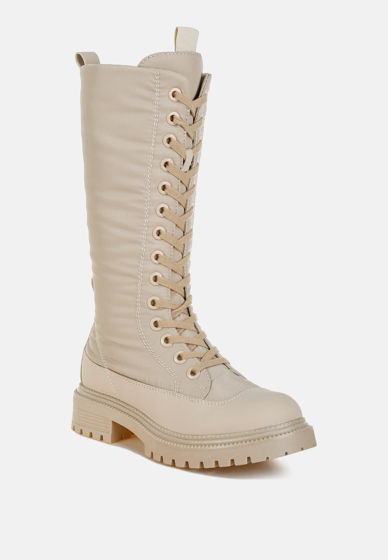 argi anti-skid lace-up combat boots#color_beige