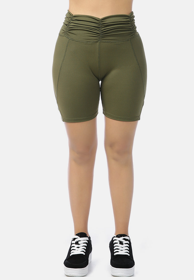 army green high waist biker shorts#color_army-green