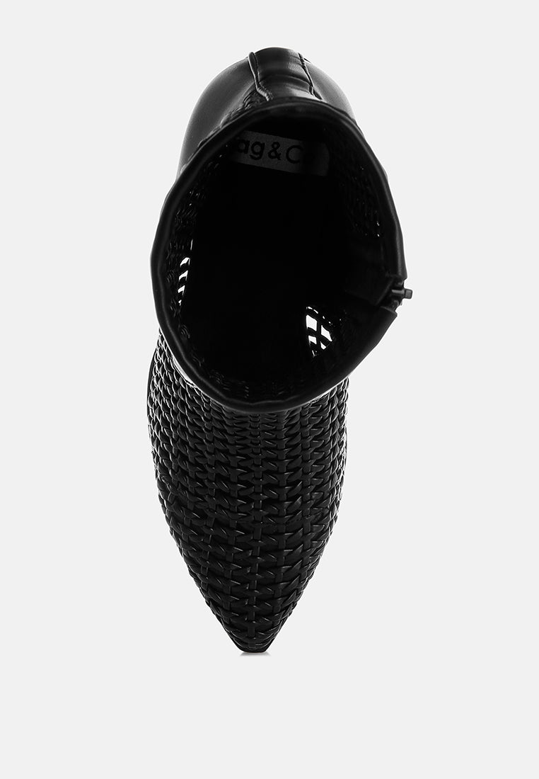 botas aristóteles de tacón de bloque de piel sintética tejida#color_negro
