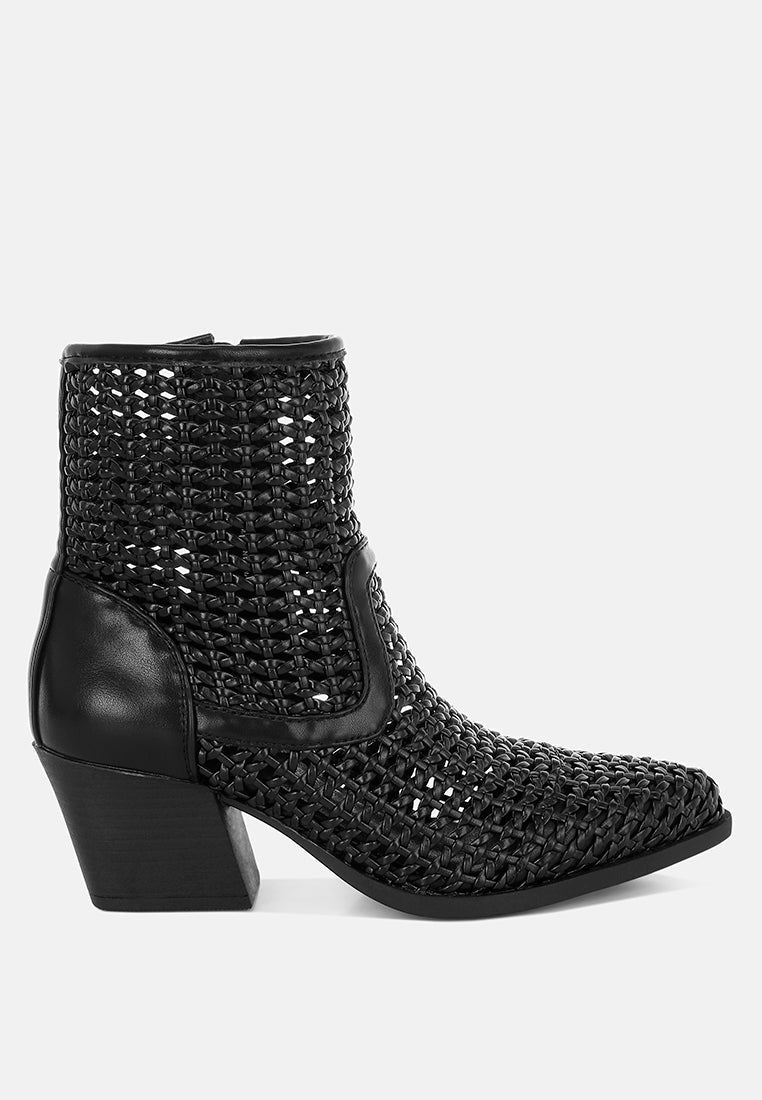 botas aristóteles de tacón de bloque de piel sintética tejida#color_negro
