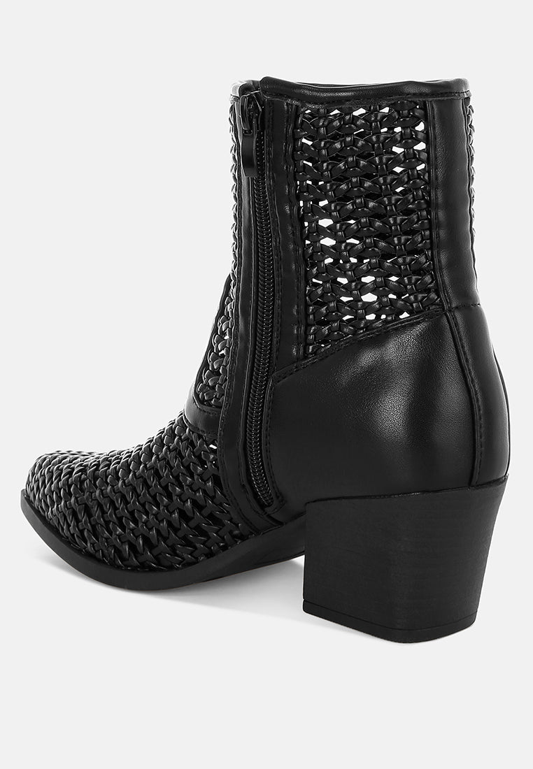 botas aristóteles de tacón de bloque de piel sintética tejida#color_negro