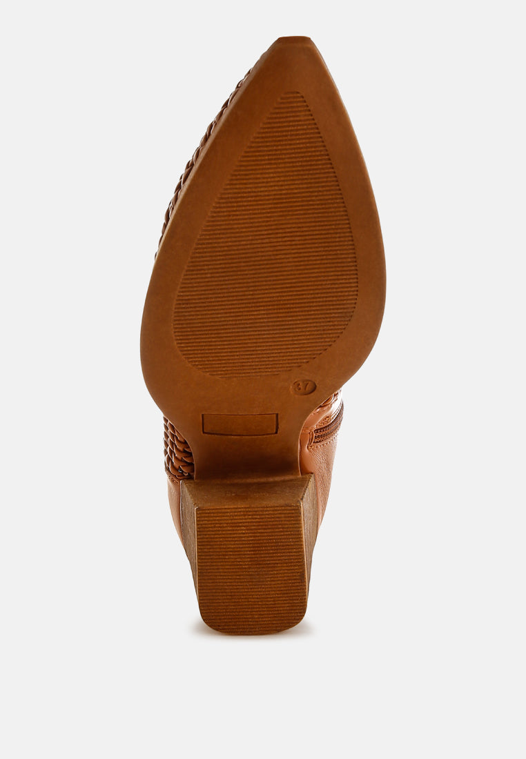 botas aristóteles de cuero tejido con tacón en bloque#color_tan