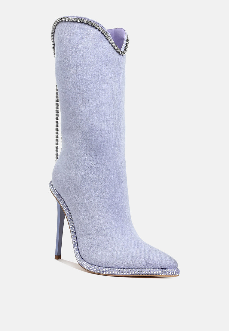 diamante chain detail calf boots by ruw#color_lilac