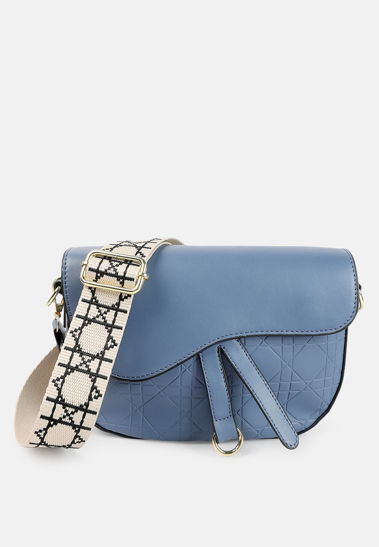 asymmetrical flap printed strap mini bag#color_blue