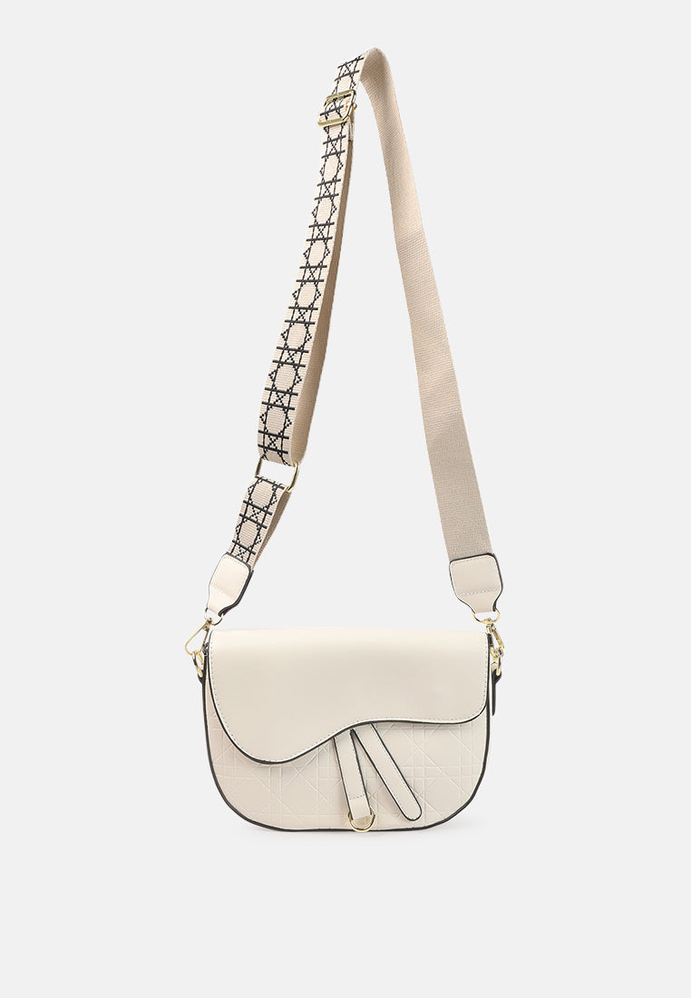 asymmetrical flap printed strap mini bag#color_white