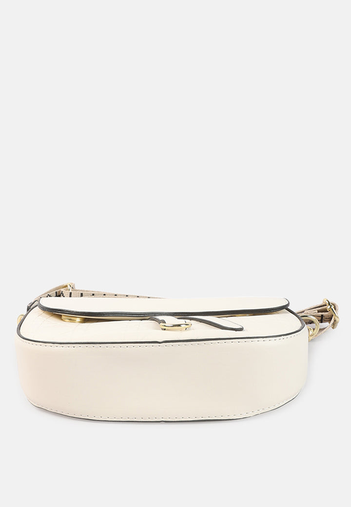 asymmetrical flap printed strap mini bag#color_white