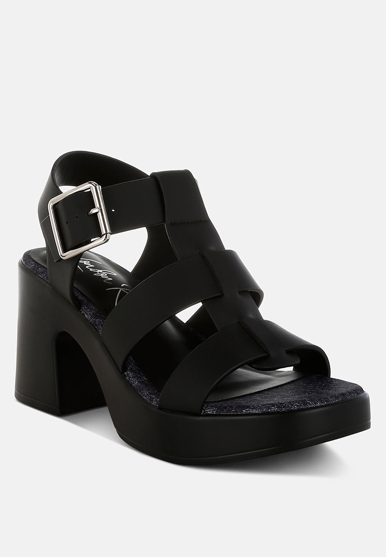 avalon chunky pin buckle platform heels#color_black