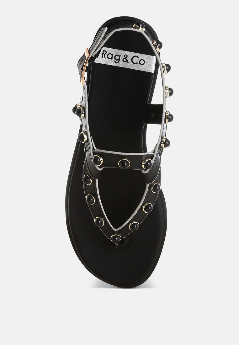Zapatos planos con tachuelas y remaches de perlas de avens@color_black