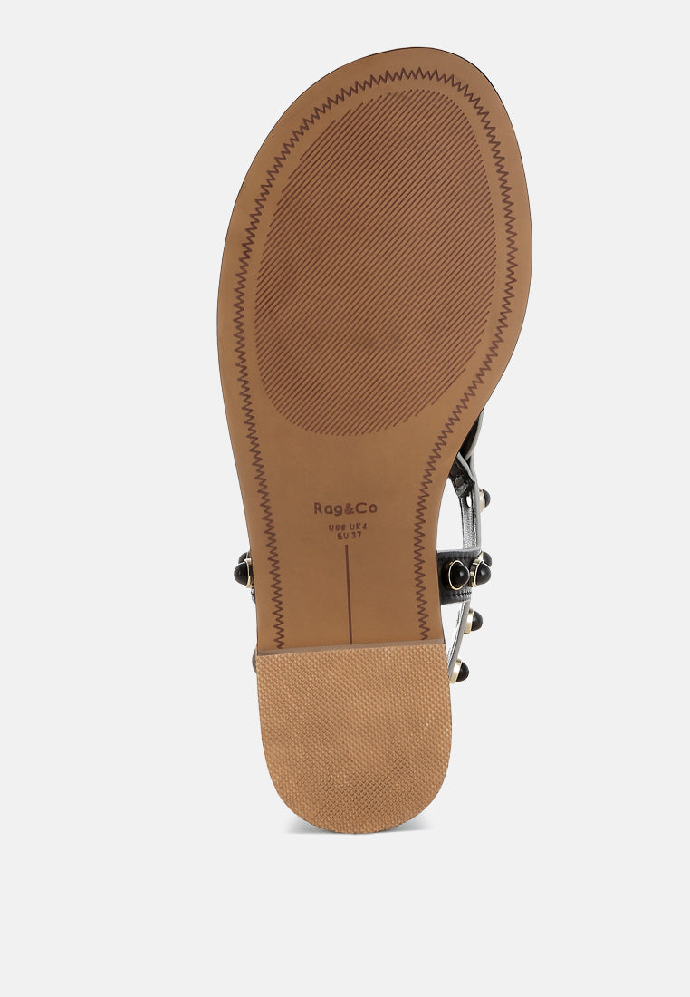 Zapatos planos con tachuelas y remaches de perlas de avens@color_black
