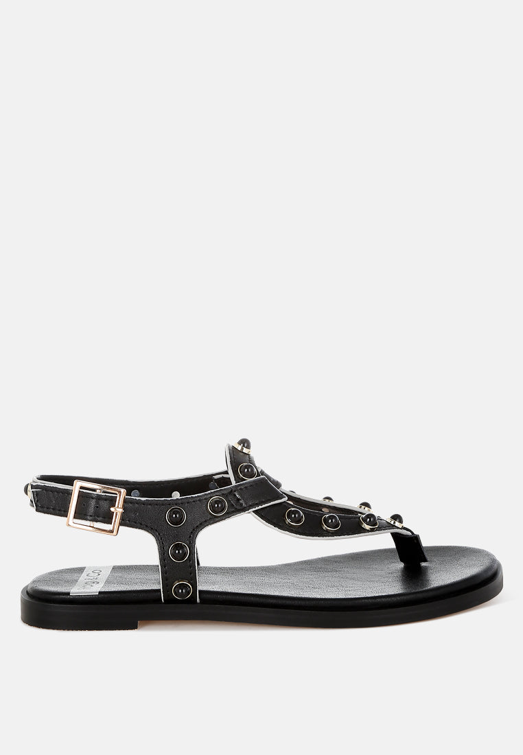 Zapatos planos con tachuelas y remaches de perlas de avens@color_black