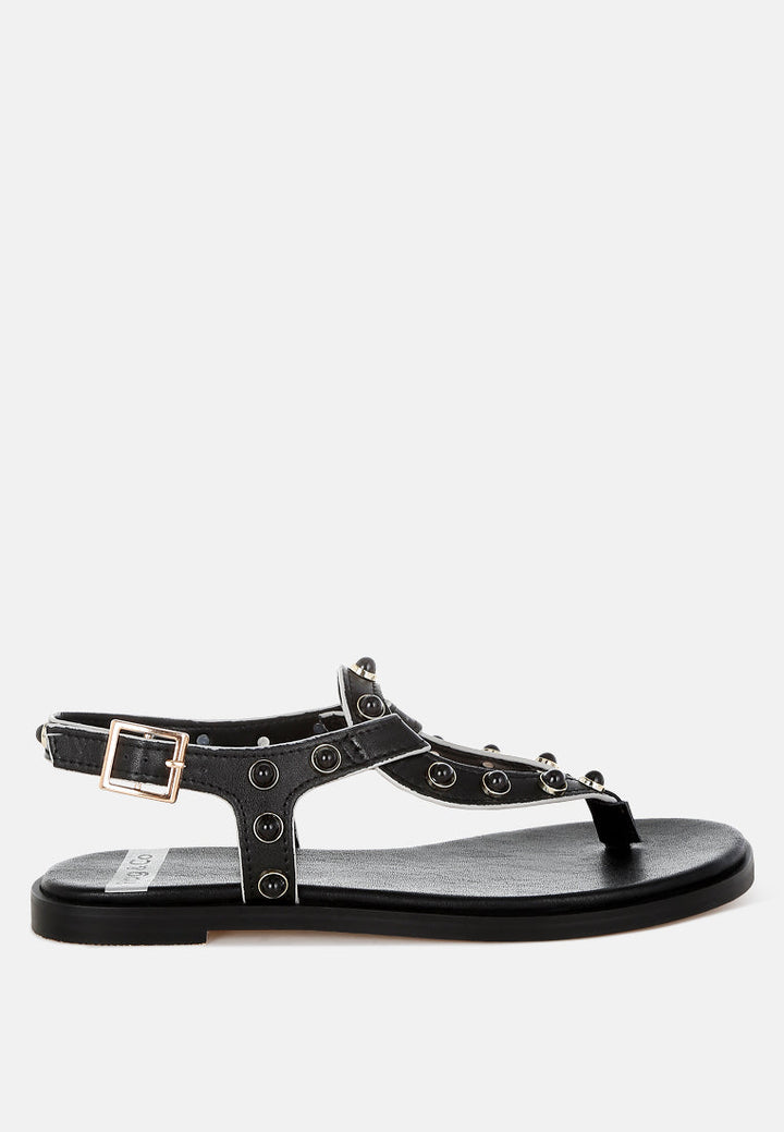 Zapatos planos con tachuelas y remaches de perlas de avens@color_black