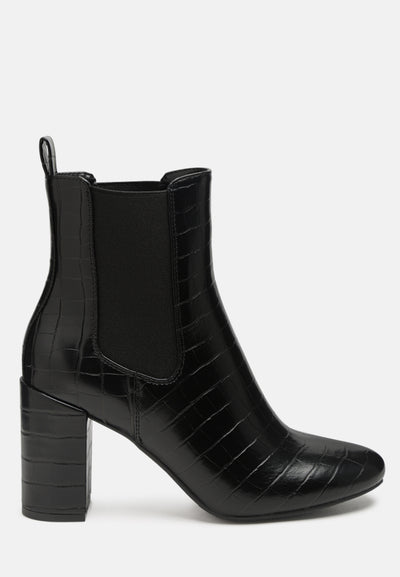 croc textured block heeled chelsea boots#color_black
