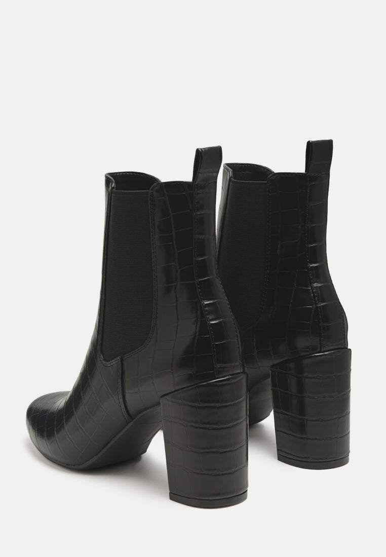 croc textured block heeled chelsea boots#color_black
