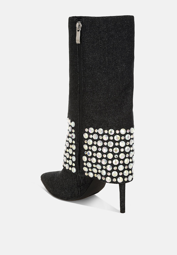 basso party diamante studded stiletto boots#color_black
