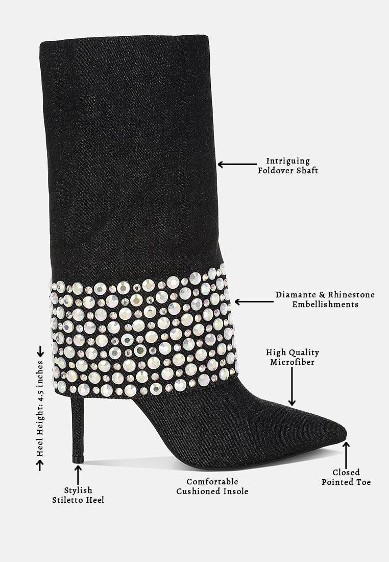 basso party diamante studded stiletto boots#color_black