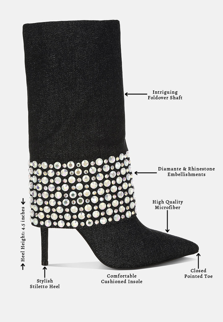 basso party diamante studded stiletto boots#color_black