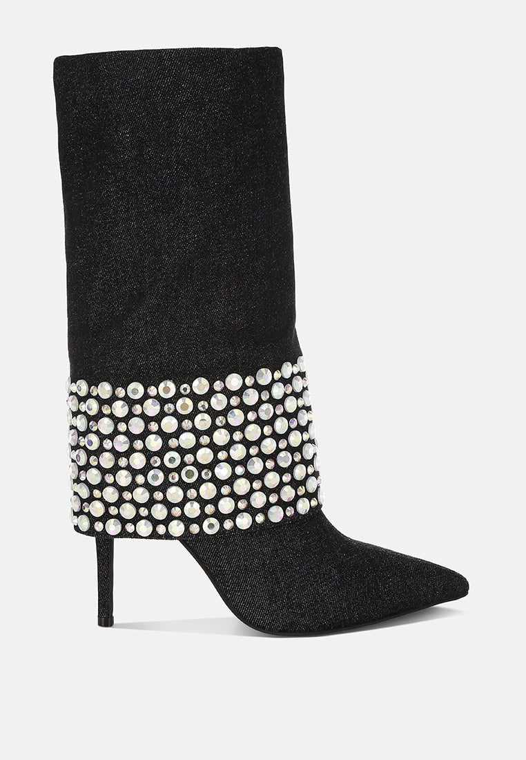 basso party diamante studded stiletto boots#color_black