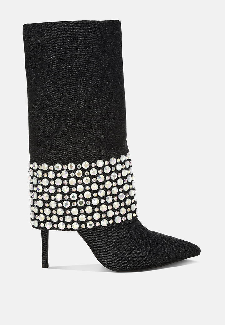 basso party diamante studded stiletto boots#color_black