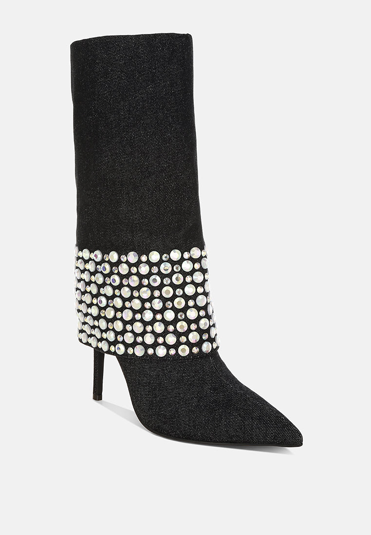 basso party diamante studded stiletto boots#color_black